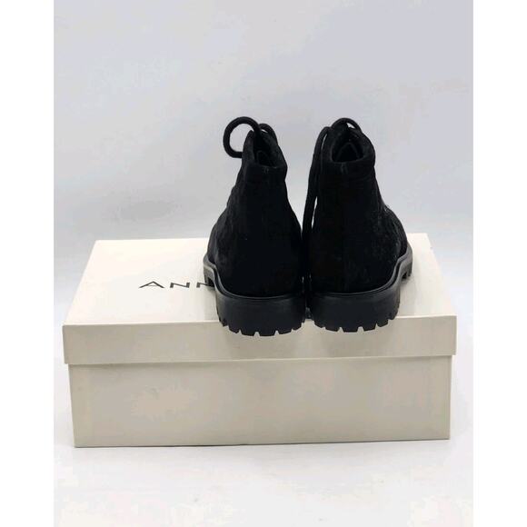 ANNE KLEIN Ander Black Suede Combat Booties Size 7 Lug Lace-Up Italy New In Box - Picture 6 of 14